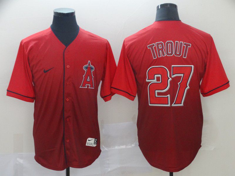Men Los Angeles Angels #27 Trout Red Nike Fade MLB Jersey